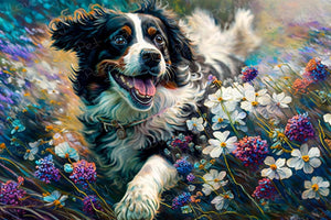 Floral Majesty Bernese Mountain Dog Wall Art Poster-Art-Bernese Mountain Dog, Dog Art, Home Decor, Poster-Light Canvas-Tiny - 8x10"-1