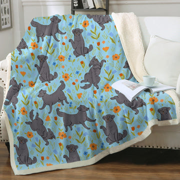 Flower Garden Black Labradors Soft Warm Fleece Blanket-Blanket-Black Labrador, Blankets, Home Decor, Labrador-Sky Blue-Small-3