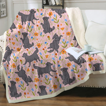 Flower Garden Black Labradors Soft Warm Fleece Blanket-Blanket-Black Labrador, Blankets, Home Decor, Labrador-Soft Pink-Small-2