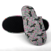 Flower Garden Black Tan Dachshunds Women's Cotton Mop Slippers-Footwear-Accessories, Dachshund, Slippers-12