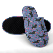 Flower Garden Black Tan Dachshunds Women's Cotton Mop Slippers-Footwear-Accessories, Dachshund, Slippers-15