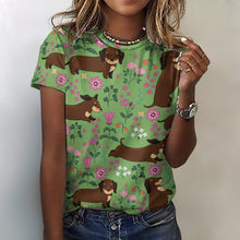 Load image into Gallery viewer, Flower Garden Dachshund All Over Print Women&#39;s Cotton T-Shirts - 4 Colors-Apparel-Apparel, Dachshund, Shirt, T Shirt-18