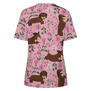 Flower Garden Dachshund All Over Print Women's Cotton T-Shirts - 4 Colors-Apparel-Apparel, Dachshund, Shirt, T Shirt-12