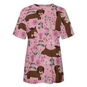 Flower Garden Dachshund All Over Print Women's Cotton T-Shirts - 4 Colors-Apparel-Apparel, Dachshund, Shirt, T Shirt-11