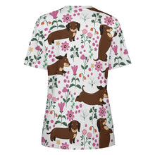 Load image into Gallery viewer, Flower Garden Dachshund All Over Print Women&#39;s Cotton T-Shirts - 4 Colors-Apparel-Apparel, Dachshund, Shirt, T Shirt-7