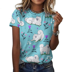Flower Garden Samoyed All Over Print Women's Cotton T-Shirts - 6 Colors-Apparel-Apparel, Samoyed, Shirt, T Shirt-23