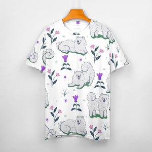 Flower Garden Samoyed All Over Print Women's Cotton T-Shirts - 6 Colors-Apparel-Apparel, Samoyed, Shirt, T Shirt-16