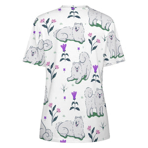 Flower Garden Samoyed All Over Print Women's Cotton T-Shirts - 6 Colors-Apparel-Apparel, Samoyed, Shirt, T Shirt-18