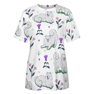 Flower Garden Samoyed All Over Print Women's Cotton T-Shirts - 6 Colors-Apparel-Apparel, Samoyed, Shirt, T Shirt-19