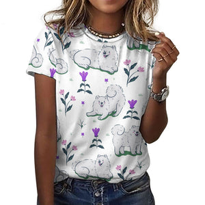 Flower Garden Samoyed All Over Print Women's Cotton T-Shirts - 6 Colors-Apparel-Apparel, Samoyed, Shirt, T Shirt-20