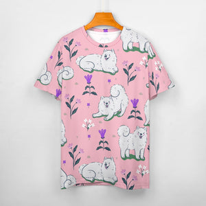 Flower Garden Samoyed All Over Print Women's Cotton T-Shirts - 6 Colors-Apparel-Apparel, Samoyed, Shirt, T Shirt-21