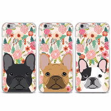 Load image into Gallery viewer, Image of three French Bulldog iPhone cases in black, faw, and pied black and white French Bulldog designs
