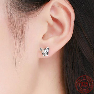Image of a pair of frenchie earrings made of 925 sterling silver