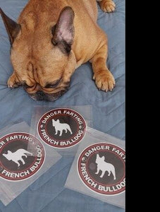Image of a funny danger farting frenchie on board sticker