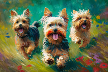 Load image into Gallery viewer, Frolic Fields Yorkie Trio Wall Art Poster-Art-Dog Art, Home Decor, Poster, Yorkshire Terrier-Light Canvas-Tiny - 8x10&quot;-1