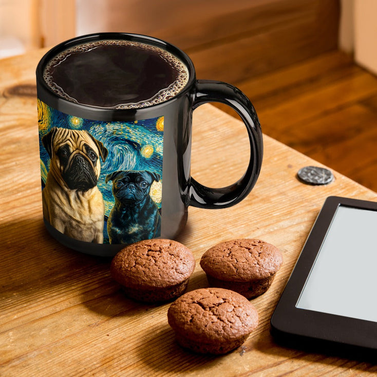 Galaxy Guardians Fawn and Black Pug Coffee Mug-Mug-Accessories, Dog Dad Gifts, Dog Mom Gifts, Home Decor, Mugs, Pug, Pug - Black-ONE SIZE-Black-1