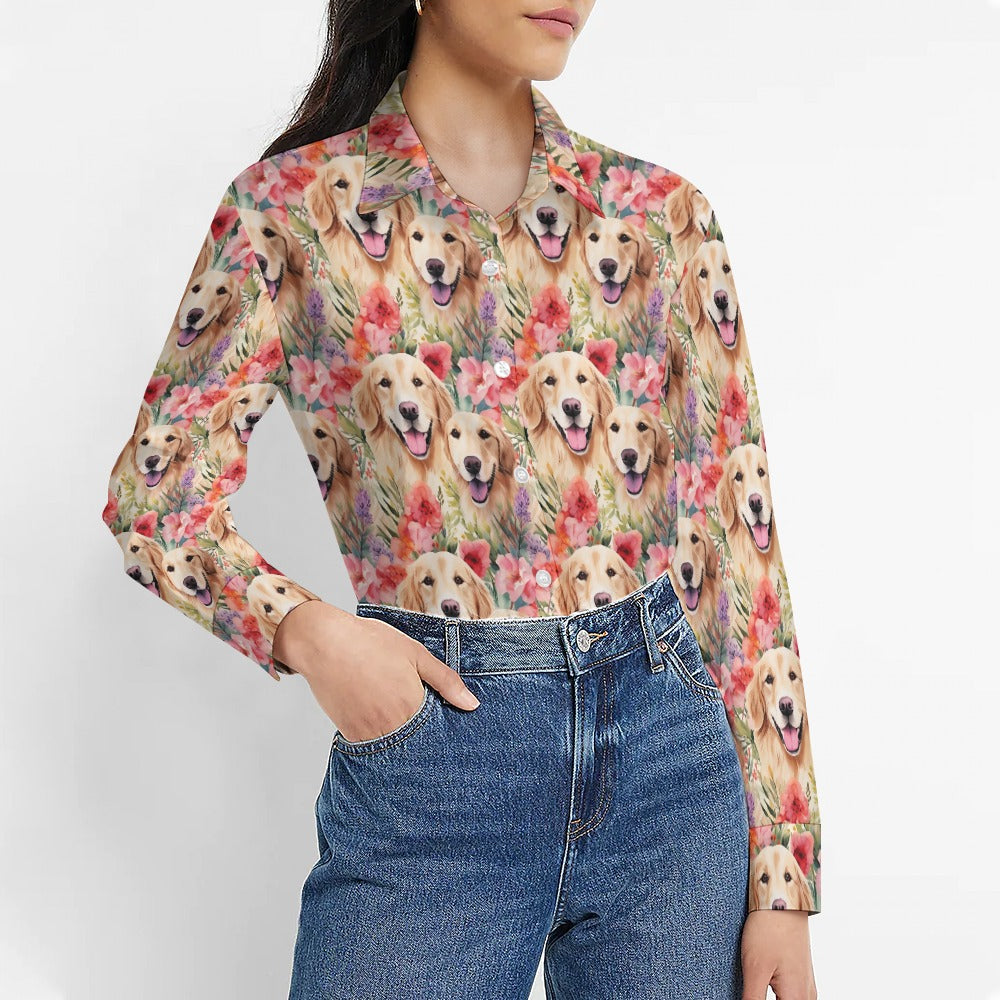 Golden Retriever Shirt for Women - Golden Retriever Mom and Baby Bloom Zoom in