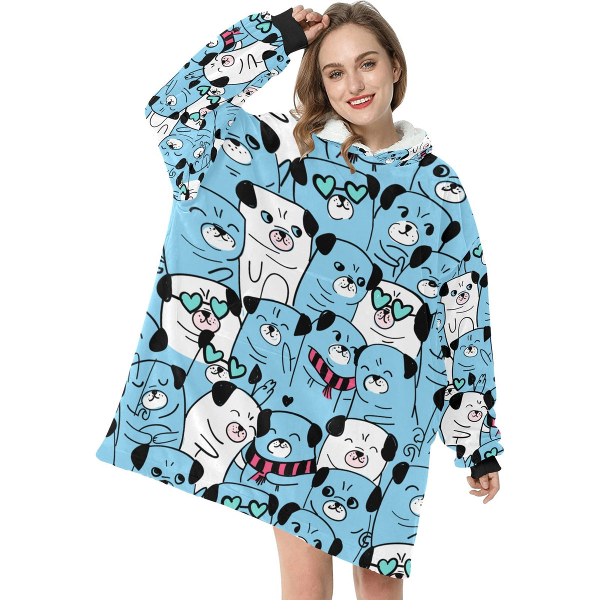 Grumble of Pugs Blanket Hoodie for Women 4 Colors