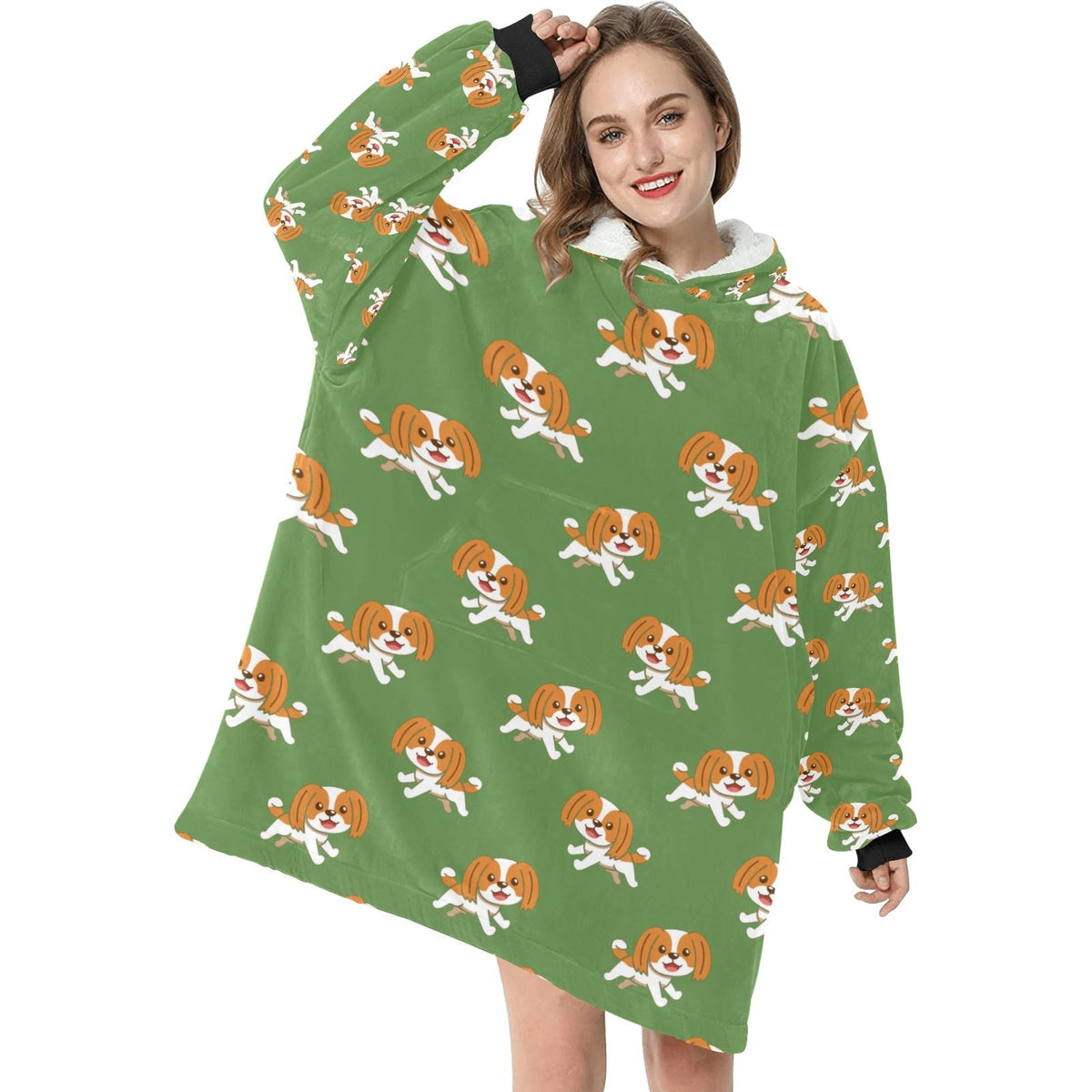 Happy Happy Cavalier King Charles Spaniel Blanket Hoodie for Women
