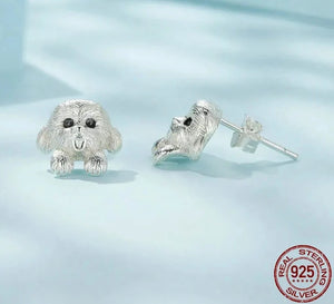 Happy Happy Lhasa Apso Love Silver Stud Earrings-Dog Themed Jewellery-Earrings, Jewellery, Lhasa Apso-CQE1631-7