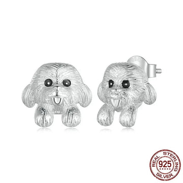 Happy Happy Lhasa Apso Love Silver Stud Earrings-Dog Themed Jewellery-Earrings, Jewellery, Lhasa Apso-CQE1631-1