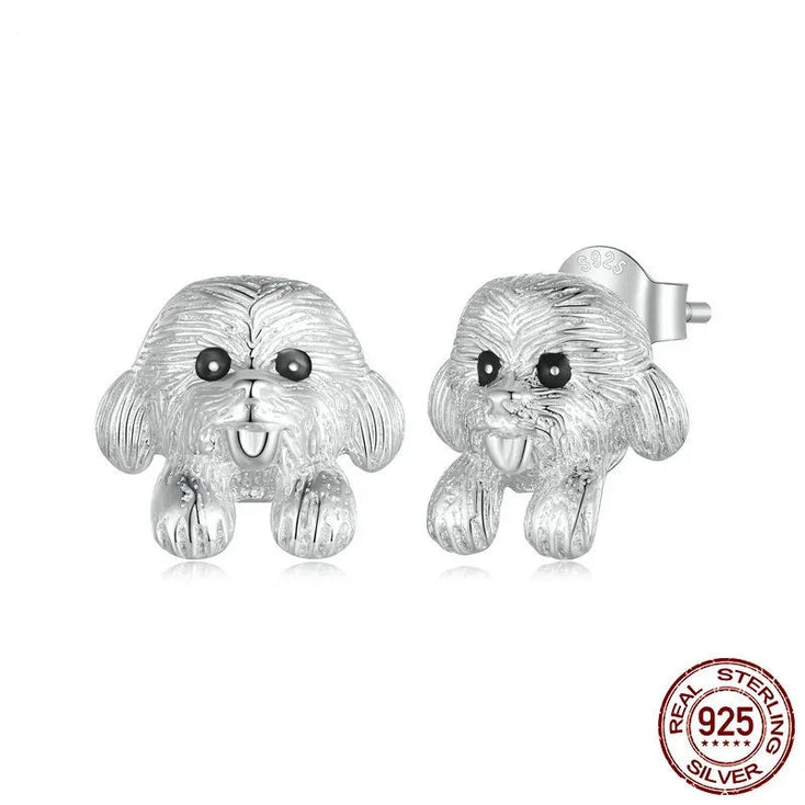 Happy Happy Lhasa Apso Love Silver Stud Earrings-Dog Themed Jewellery-Earrings, Jewellery, Lhasa Apso-CQE1631-1