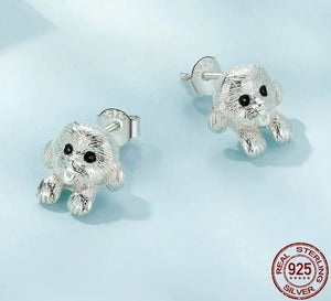 Happy Happy Maltese Love Silver Stud Earrings-Dog Themed Jewellery-Earrings, Jewellery, Maltese-CQE1631-6