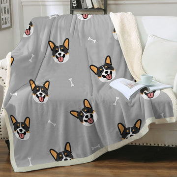 Happy Tri Color Corgi Love Soft Warm Fleece Blanket-Blanket-Blankets, Corgi, Home Decor-Warm Gray-Small-1