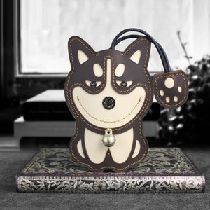 Husky Love Large Genuine Leather Keychains-Accessories-Accessories, Dogs, Keychain, Siberian Husky-Dark Brown - Polished Leather-17