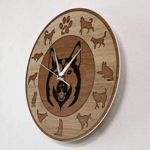 Husky Love Wooden Texture Wall Clock-Home Decor-Dogs, Home Decor, Siberian Husky, Wall Clock-4