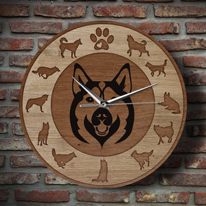 Husky Love Wooden Texture Wall Clock-Home Decor-Dogs, Home Decor, Siberian Husky, Wall Clock-5