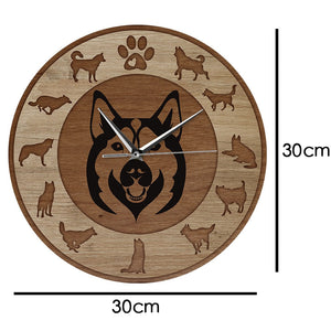 Husky Love Wooden Texture Wall Clock-Home Decor-Dogs, Home Decor, Siberian Husky, Wall Clock-6