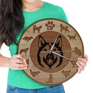 Husky Love Wooden Texture Wall Clock-Home Decor-Dogs, Home Decor, Siberian Husky, Wall Clock-7