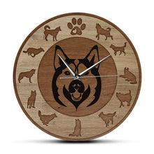 Load image into Gallery viewer, Husky Love Wooden Texture Wall Clock-Home Decor-Dogs, Home Decor, Siberian Husky, Wall Clock-No Frame-1