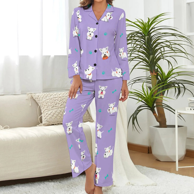 image of west highland terrier pajamas set for women - lavender