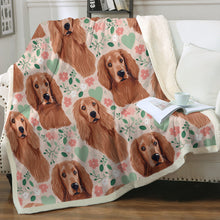 Load image into Gallery viewer, Irish Setters and Flowers Love Soft Warm Fleece Blanket-Blanket-Blankets, Home Decor, Irish Setter-Small-1