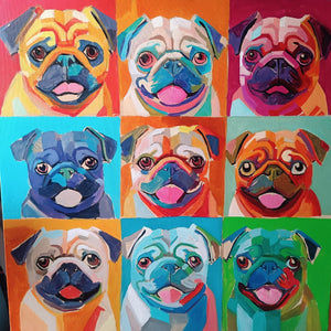 Kaleidoscope Canines: The Pug Edition Oil Painting-Art-Dog Art, Home Decor, Painting, Pug, Pug - Black-30" x 30" inches-3