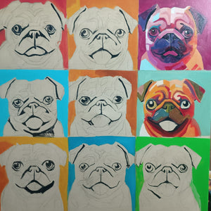 Kaleidoscope Canines: The Pug Edition Oil Painting-Art-Dog Art, Home Decor, Painting, Pug, Pug - Black-30" x 30" inches-4