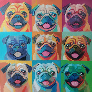Kaleidoscope Canines: The Pug Edition Oil Painting-Art-Dog Art, Home Decor, Painting, Pug, Pug - Black-30" x 30" inches-1