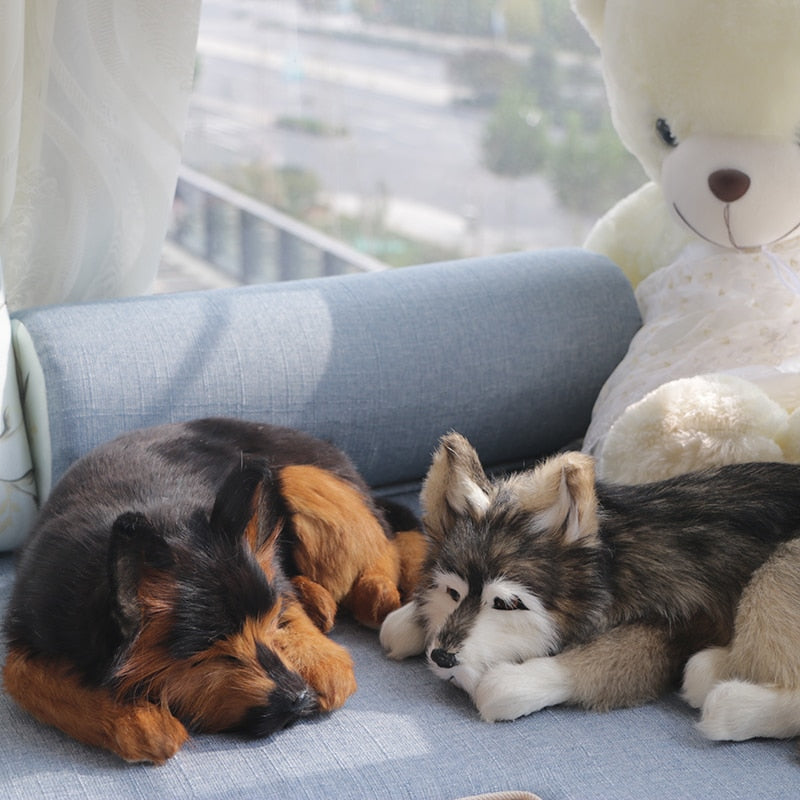 Lifelike Large Sleeping Agouti Husky Stuffed Animals with Real Fur