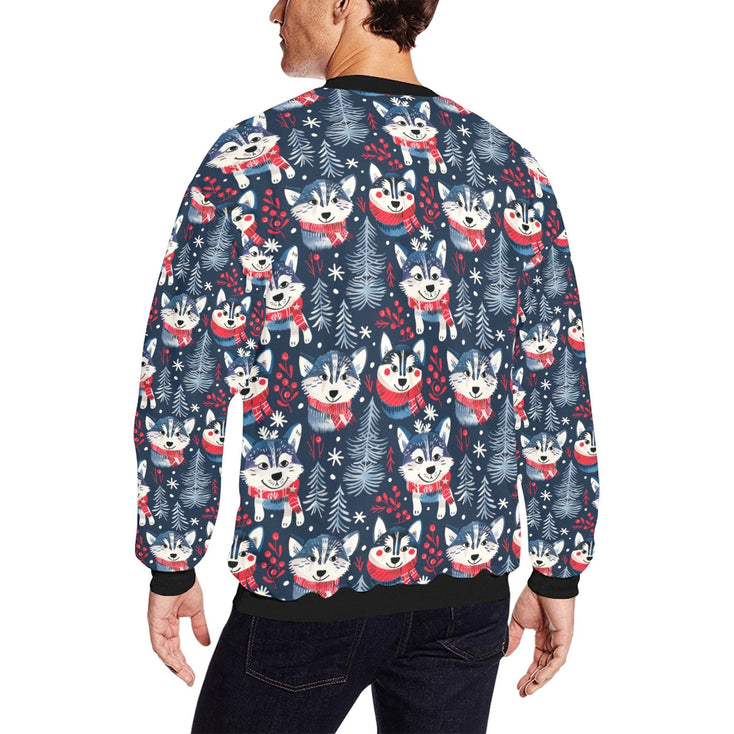 Midnight Merriment Husky Christmas Fuzzy Sweatshirt for Men-Apparel-Apparel, Christmas, Dog Dad Gifts, Siberian Husky, Sweatshirt-2