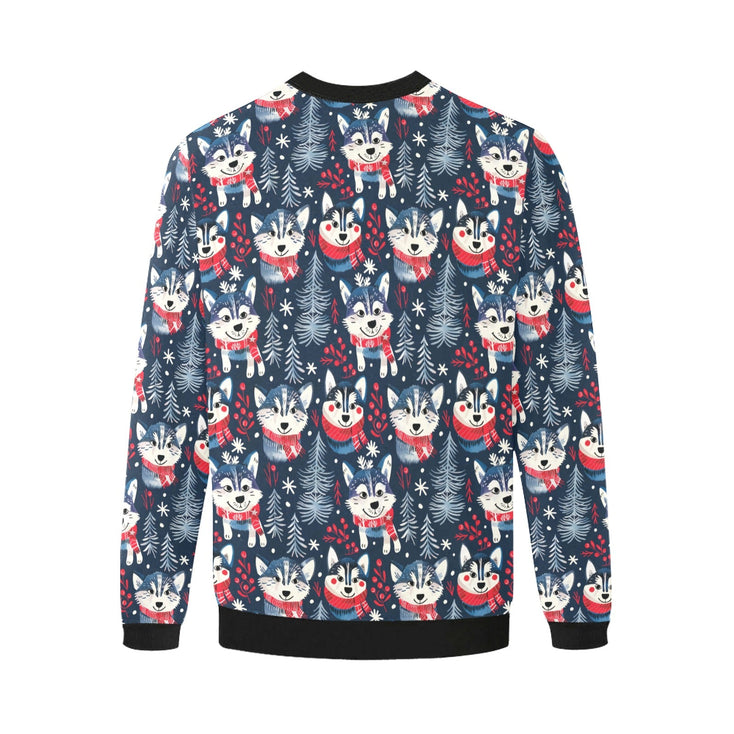 Midnight Merriment Husky Christmas Fuzzy Sweatshirt for Men-Apparel-Apparel, Christmas, Dog Dad Gifts, Siberian Husky, Sweatshirt-4