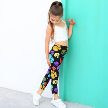 Mom and Daughter Matching Colorful Paw Print LeggingsApparel