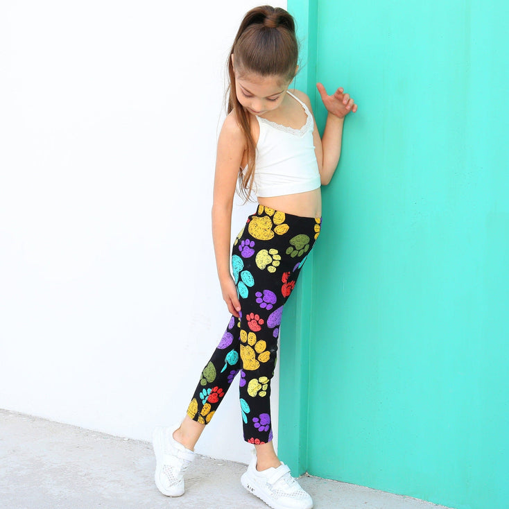 Mom and Daughter Matching Colorful Paw Print LeggingsApparel
