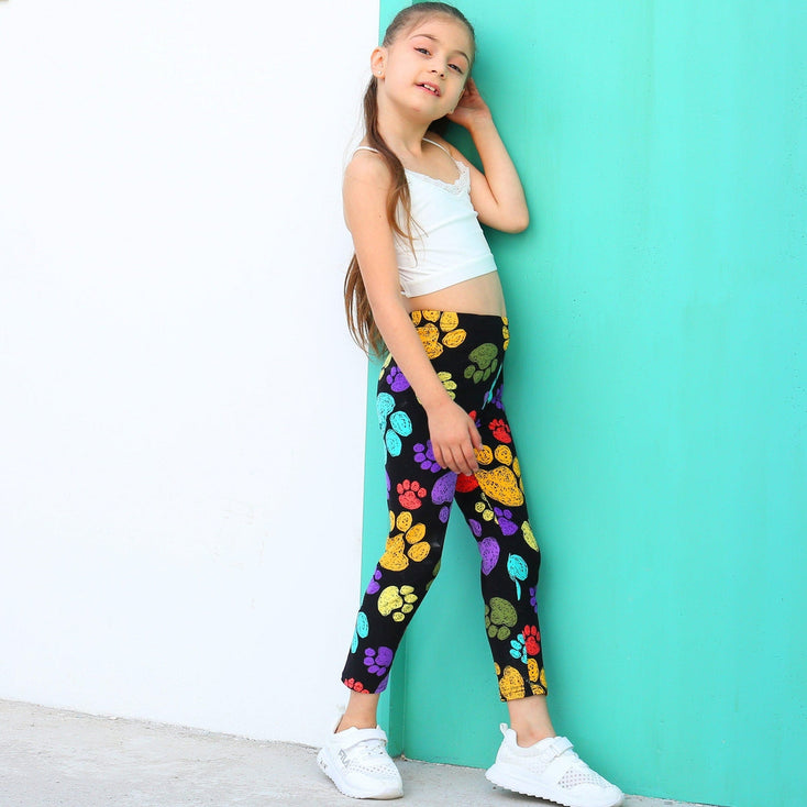 Mom and Daughter Matching Colorful Paw Print LeggingsApparel