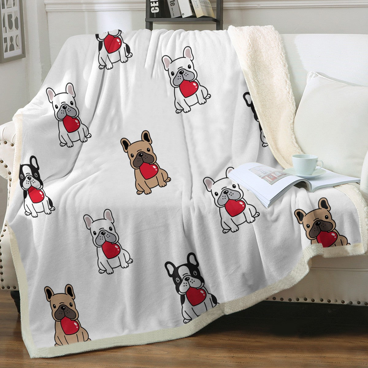 My Frenchie My Heart Soft Warm Fleece Blanket Colors