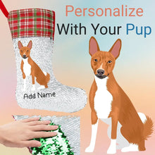 Load image into Gallery viewer, Personalized Basenji Shiny Sequin Christmas Stocking-Christmas Ornament-Basenji, Christmas, Home Decor, Personalized-Sequinned Christmas Stocking-Sequinned Silver White-One Size-1