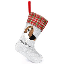 Load image into Gallery viewer, Personalized Basset Hound Shiny Sequin Christmas Stocking-Christmas Ornament-Basset Hound, Christmas, Home Decor, Personalized-Sequinned Christmas Stocking-Sequinned Silver White-One Size-2