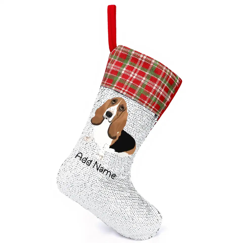 Personalized Basset Hound Shiny Sequin Christmas Stocking-Christmas Ornament-Basset Hound, Christmas, Home Decor, Personalized-Sequinned Christmas Stocking-Sequinned Silver White-One Size-2