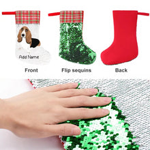 Load image into Gallery viewer, Personalized Basset Hound Shiny Sequin Christmas Stocking-Christmas Ornament-Basset Hound, Christmas, Home Decor, Personalized-Sequinned Christmas Stocking-Sequinned Silver White-One Size-3